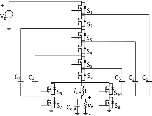 Schematic diagram of the 6-to-1 hybrid Dickson converter